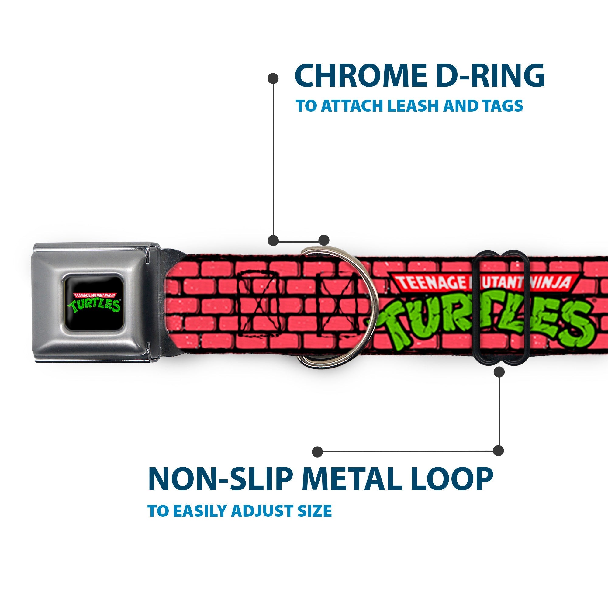 Classic TEENAGE MUTANT NINJA TURTLES Logo Seatbelt Buckle Collar - TEENAGE MUTANT NINJA TURTLES Brick Title Logo Red