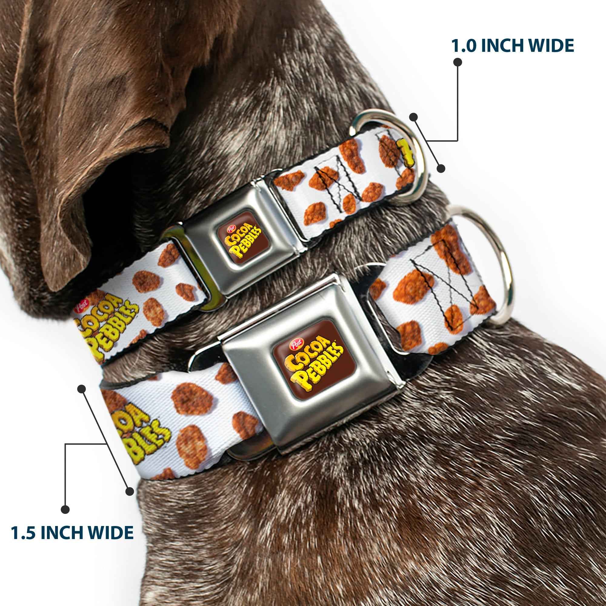 Buckle-Down Post Cocoa Pebbles Logo Brown/Yellows & and Cereal Pebbles Scattered White/Browns Seatbelt Buckle Dog Collar