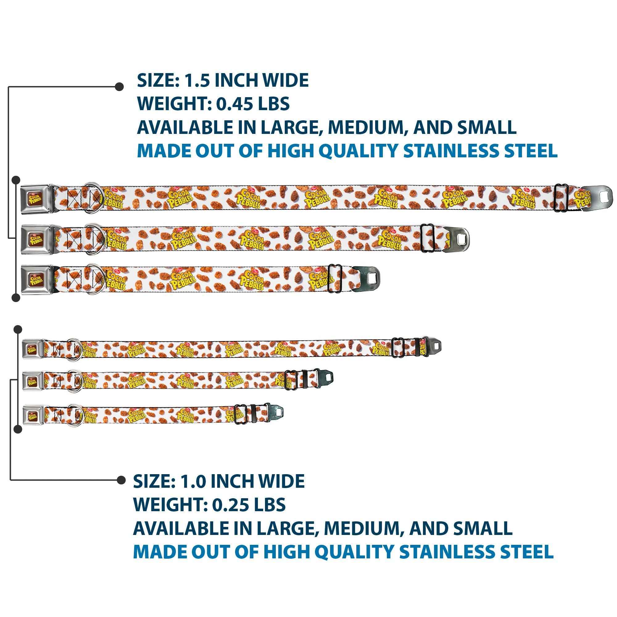 Buckle-Down Post Cocoa Pebbles Logo Brown/Yellows & and Cereal Pebbles Scattered White/Browns Seatbelt Buckle Dog Collar