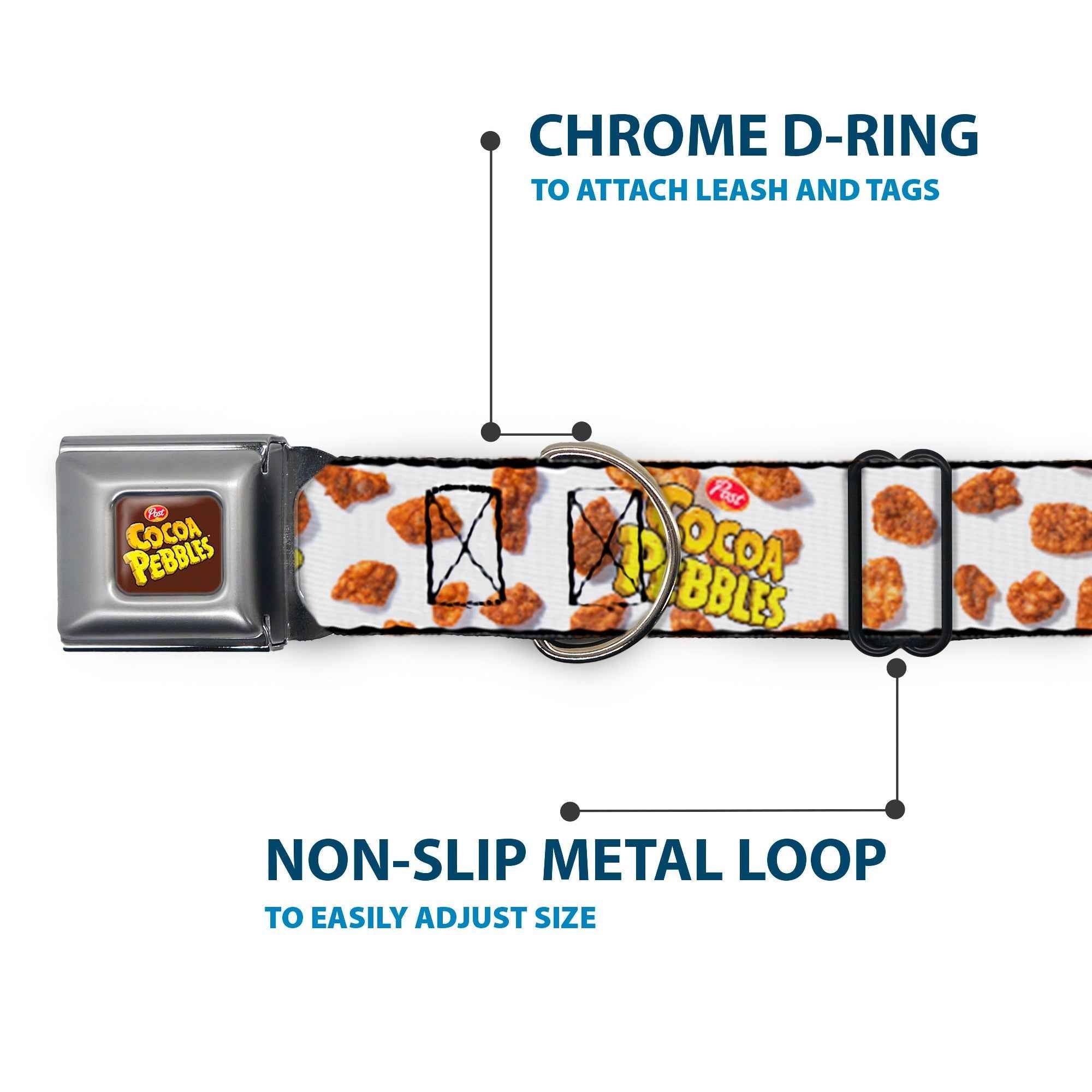 Buckle-Down Post Cocoa Pebbles Logo Brown/Yellows & and Cereal Pebbles Scattered White/Browns Seatbelt Buckle Dog Collar