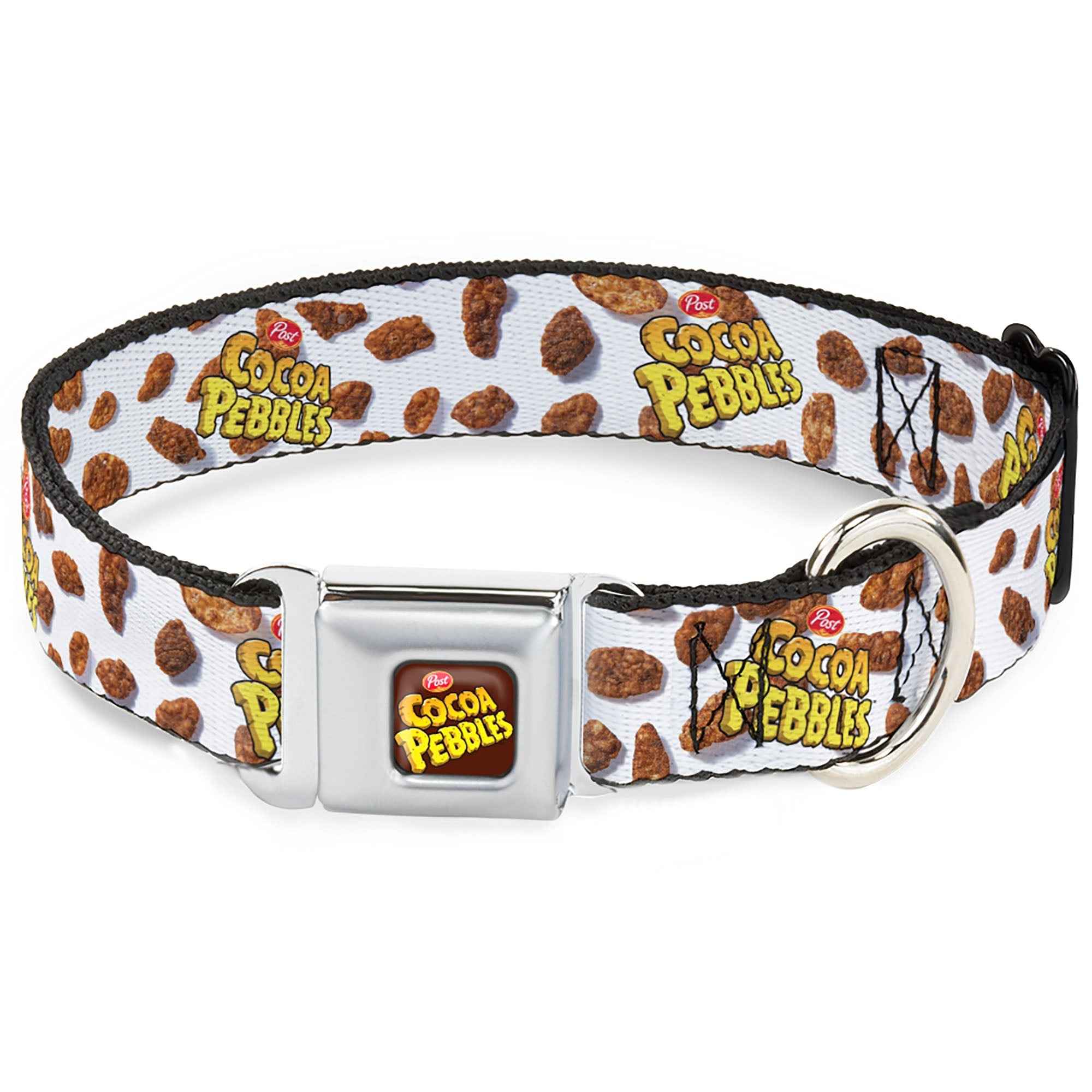 Buckle-Down Post Cocoa Pebbles Logo Brown/Yellows & and Cereal Pebbles Scattered White/Browns Seatbelt Buckle Dog Collar