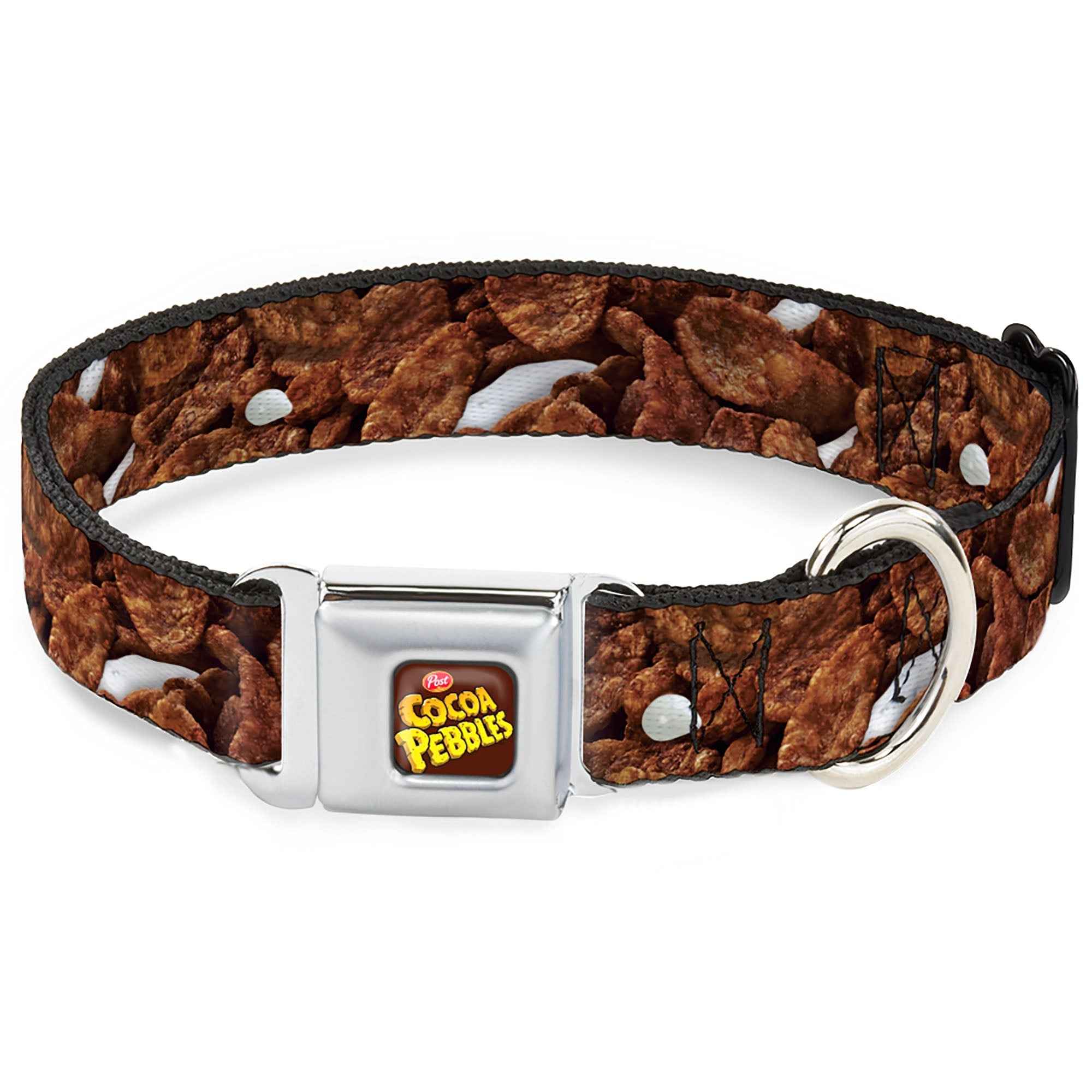 Buckle-Down Post Cocoa Pebbles Logo Full Color Brown/Yellows Seatbelt Buckle Dog Collar - Cocoa Pebbles Vivid Cereal Close-Up Browns