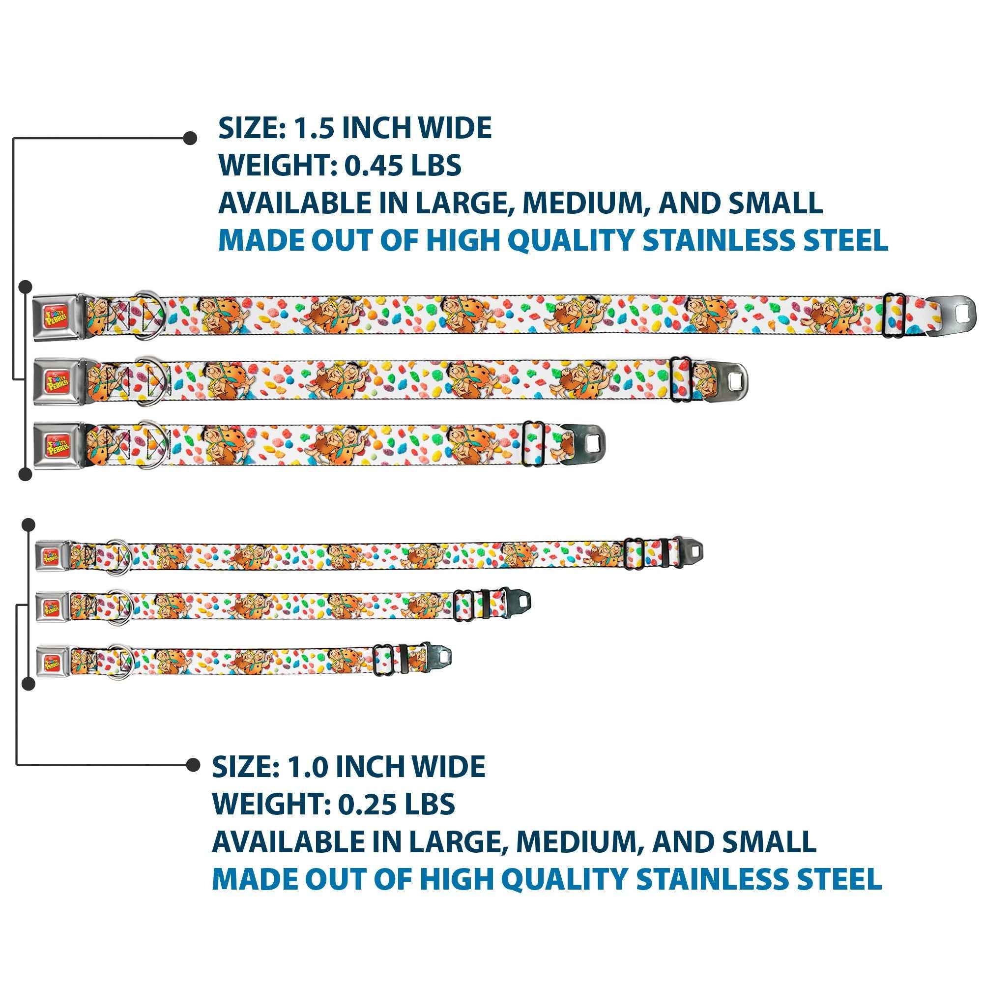 Buckle-Down Post Fruity Pebbles Logo Red/Multicolor & Fruity Pebbles Fred Flintstone and Barney Seatbelt Buckle Dog Collar