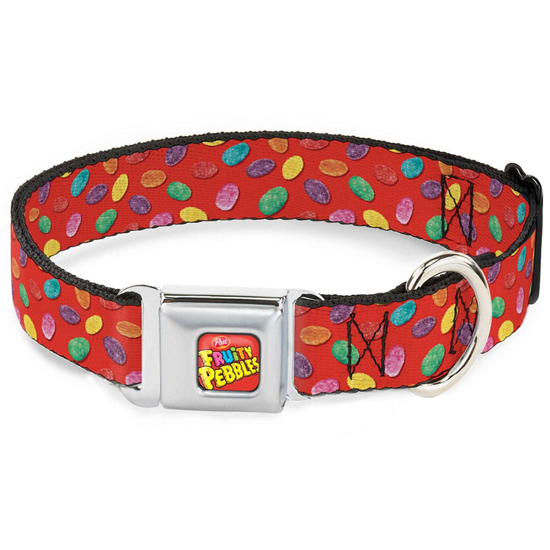 Buckle-Down Post Fruity Pebbles Logo Full Color Red/Multicolor Seatbelt Buckle Dog Collar - Fruity Pebbles Cereal Pebbles Scattered Red/Multicolor