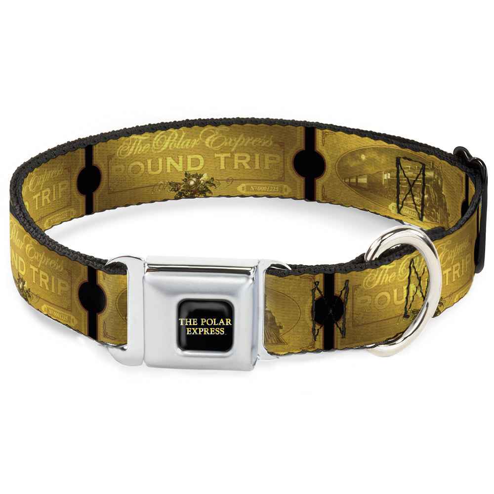 Buckle-Down The Polar Express Text Logo Full Color Black/Golds Seatbelt Buckle Dog Collar - The Polar Express Round Trip Ticket Black/Golds
