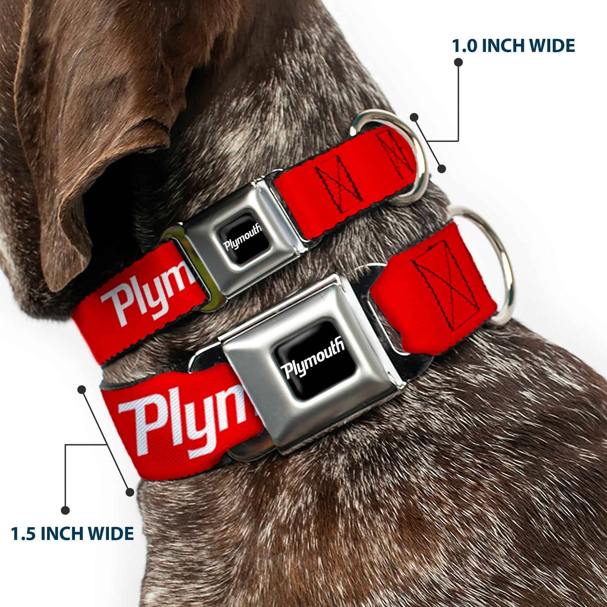 Buckle-Down Plymouth Text Logo Full Color Black/White Seatbelt Buckle Dog Collar - Plymouth Text Logo Red/White