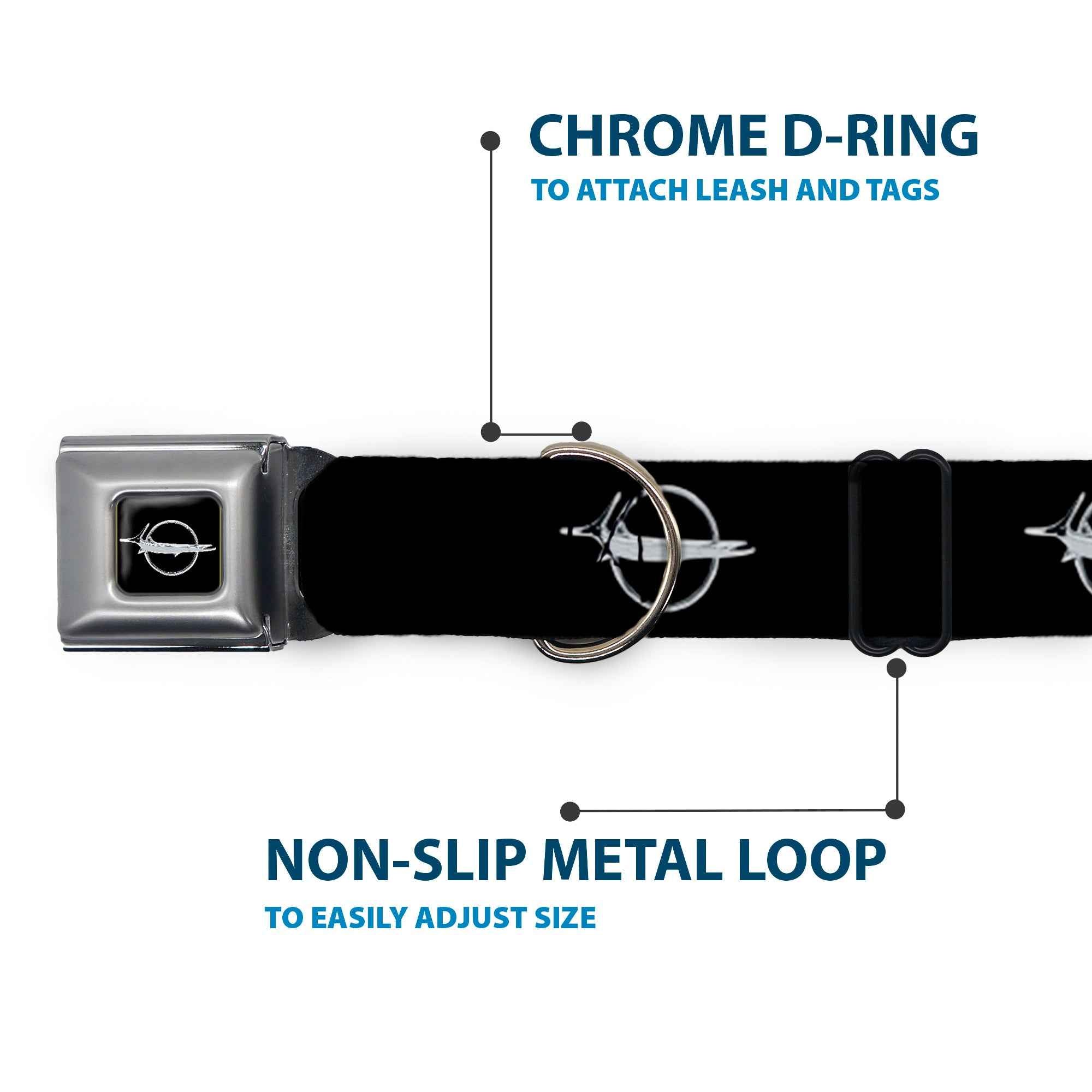 Buckle-Down Barracuda Emblem Full Color Black/Silver Seatbelt Buckle Dog Collar - Barracuda Emblem Repeat Black/Silver
