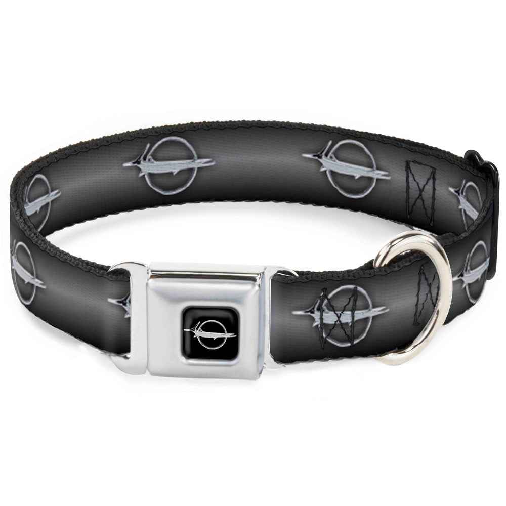 Buckle-Down Barracuda Emblem Full Color Black/Silver Seatbelt Buckle Dog Collar - Barracuda Emblem Repeat Gray Fade/Silver