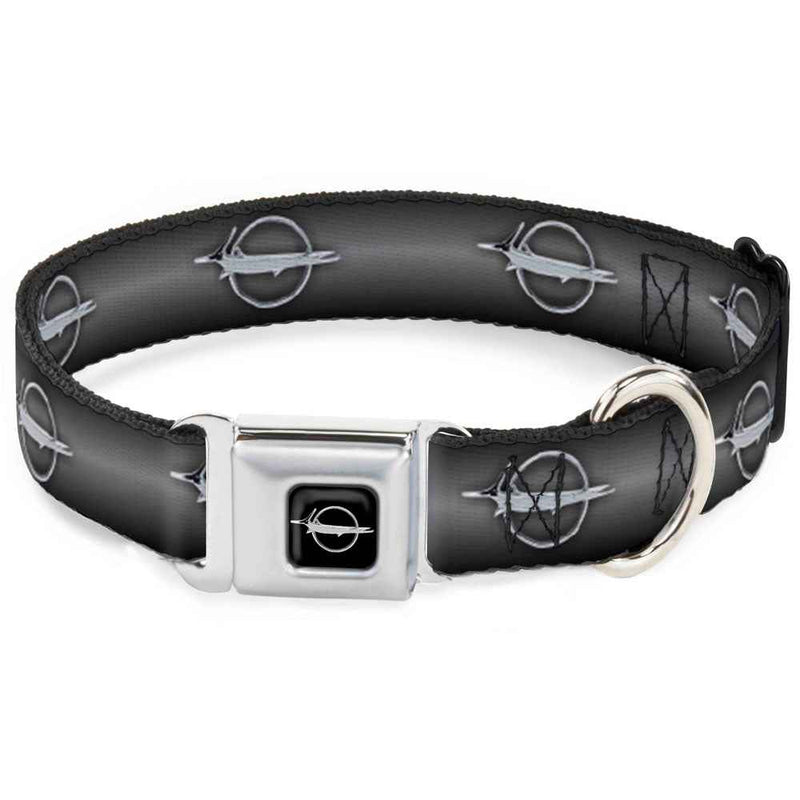 Buckle-Down Barracuda Emblem Full Color Black/Silver Seatbelt Buckle Dog Collar - Barracuda Emblem Repeat Gray Fade/Silver