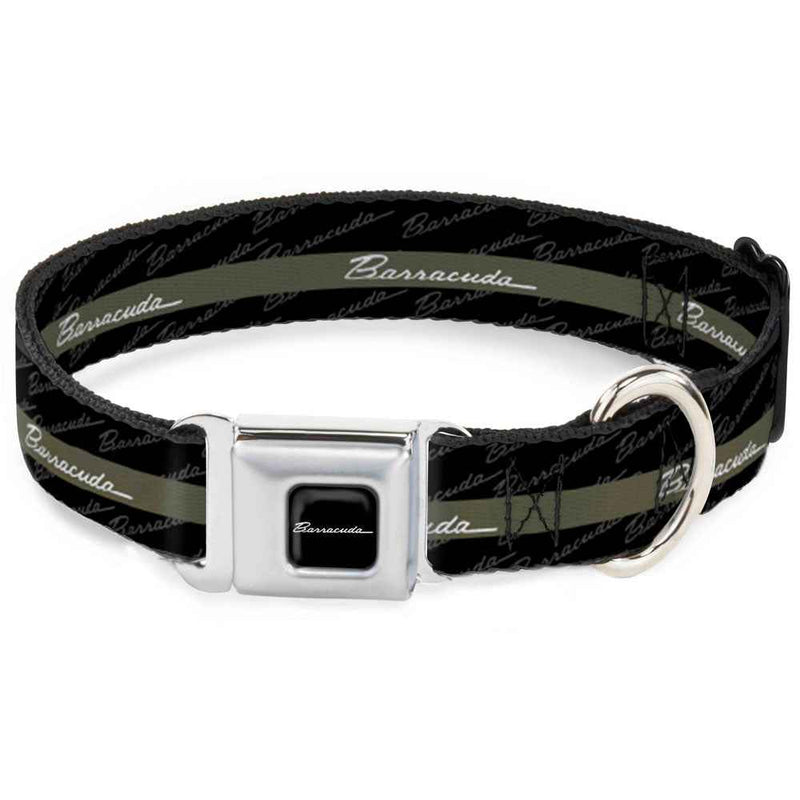 Buckle-Down Barracuda Script Logo Full Color Black/White Seatbelt Buckle Dog Collar - Barracuda Script Stripe/Monogram Black/Gray/Olive/Silver