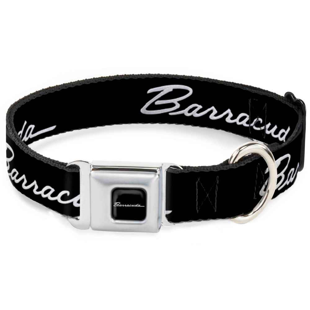 Buckle-Down Barracuda Script Logo Full Color Black/White Seatbelt Buckle Dog Collar - Barracuda Script Logo Black/Silver