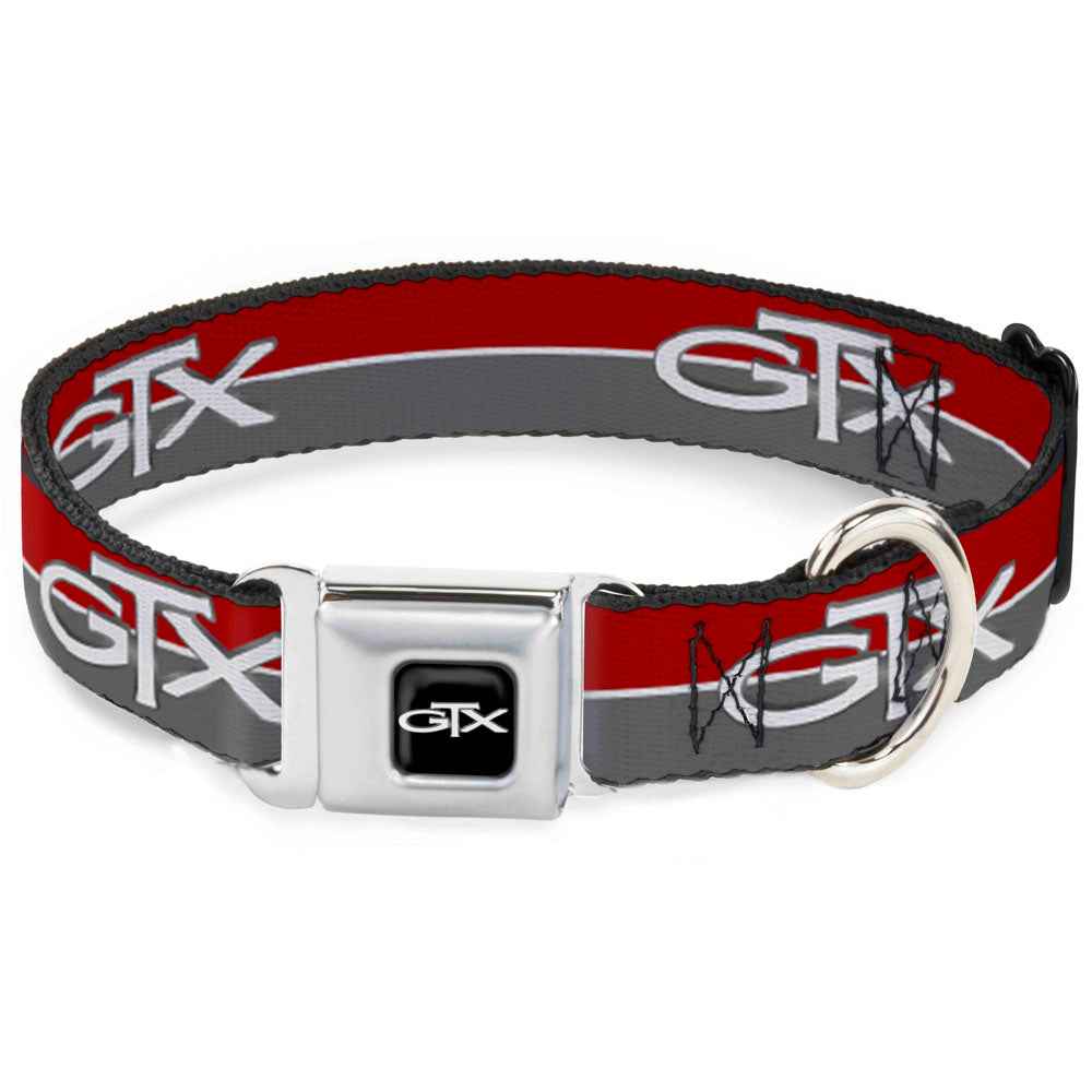 Buckle-Down Plymouth Gtx Emblem Full Color Black/Silver Fade/White Seatbelt Buckle Dog Collar - Plymouth Gtx Emblem/Stripe Red/White/Grays