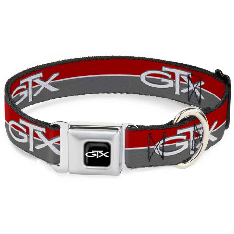 Buckle-Down Plymouth Gtx Emblem Full Color Black/Silver Fade/White Seatbelt Buckle Dog Collar - Plymouth Gtx Emblem/Stripe Red/White/Grays