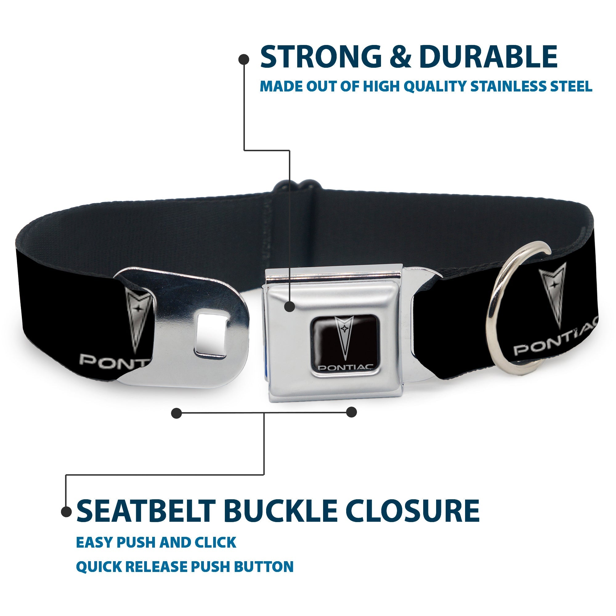 Pontiac Seatbelt Buckle Collar - Pontiac Black/Silver Logo REPEAT
