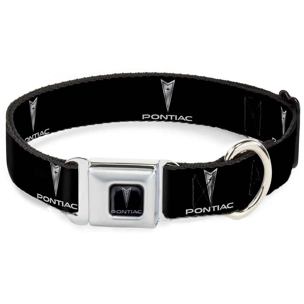 Buckle-Down Pontiac Black/Silver Seatbelt Buckle Dog Collar - Pontiac Black/Silver Logo Repeat