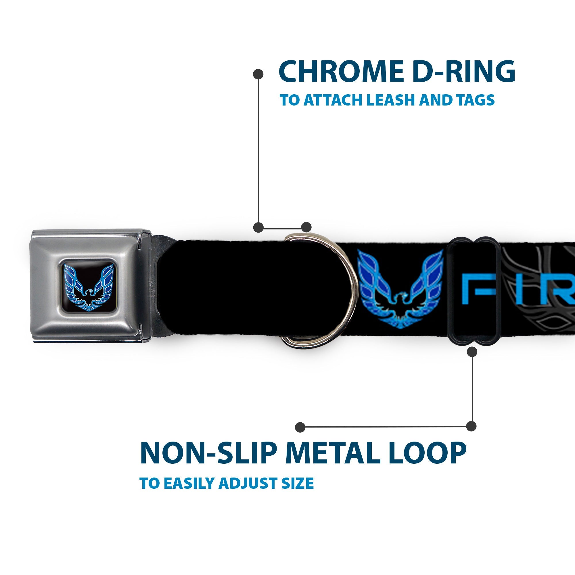 Buckle-Down Pontiac Firebird Logo Black/Blues Seatbelt Buckle Dog Collar - Pontiac Firebird/Logo Black/Grays/Blues