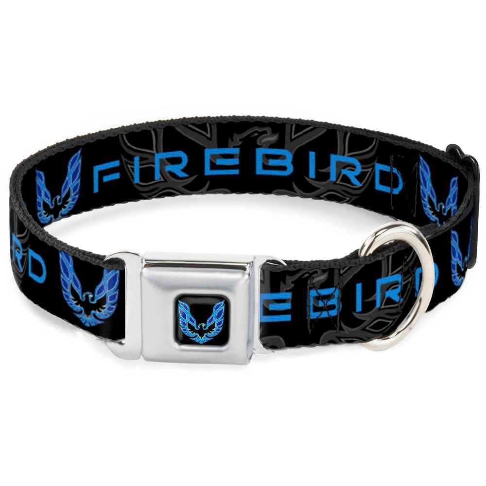 Buckle-Down Pontiac Firebird Logo Black/Blues Seatbelt Buckle Dog Collar - Pontiac Firebird/Logo Black/Grays/Blues