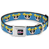Buckle-Down The Powerpuff Girls Animated Series Title Logo Black & Bubbles Face Close-Up Blue Seatbelt Buckle Dog Collar
