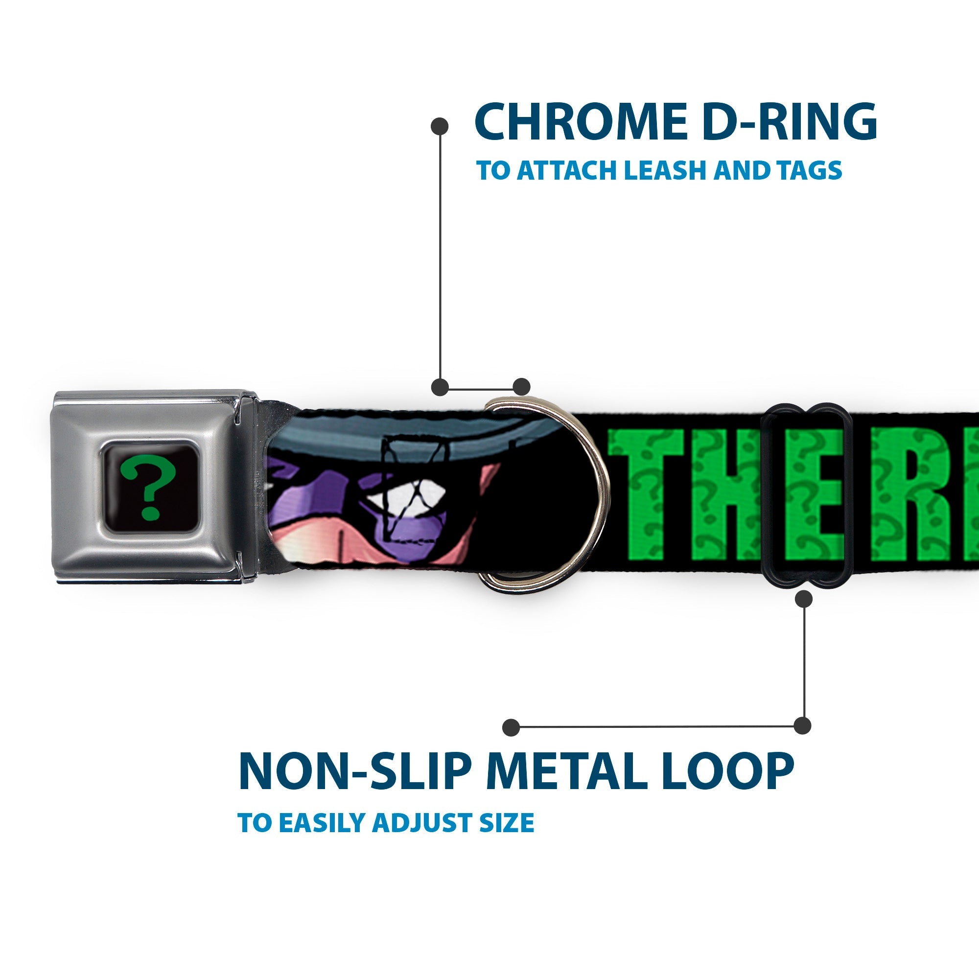 Riddler "?" Black/Green Seatbelt Buckle Collar - THE RIDDLER/Face CLOSE-UP Black/Green