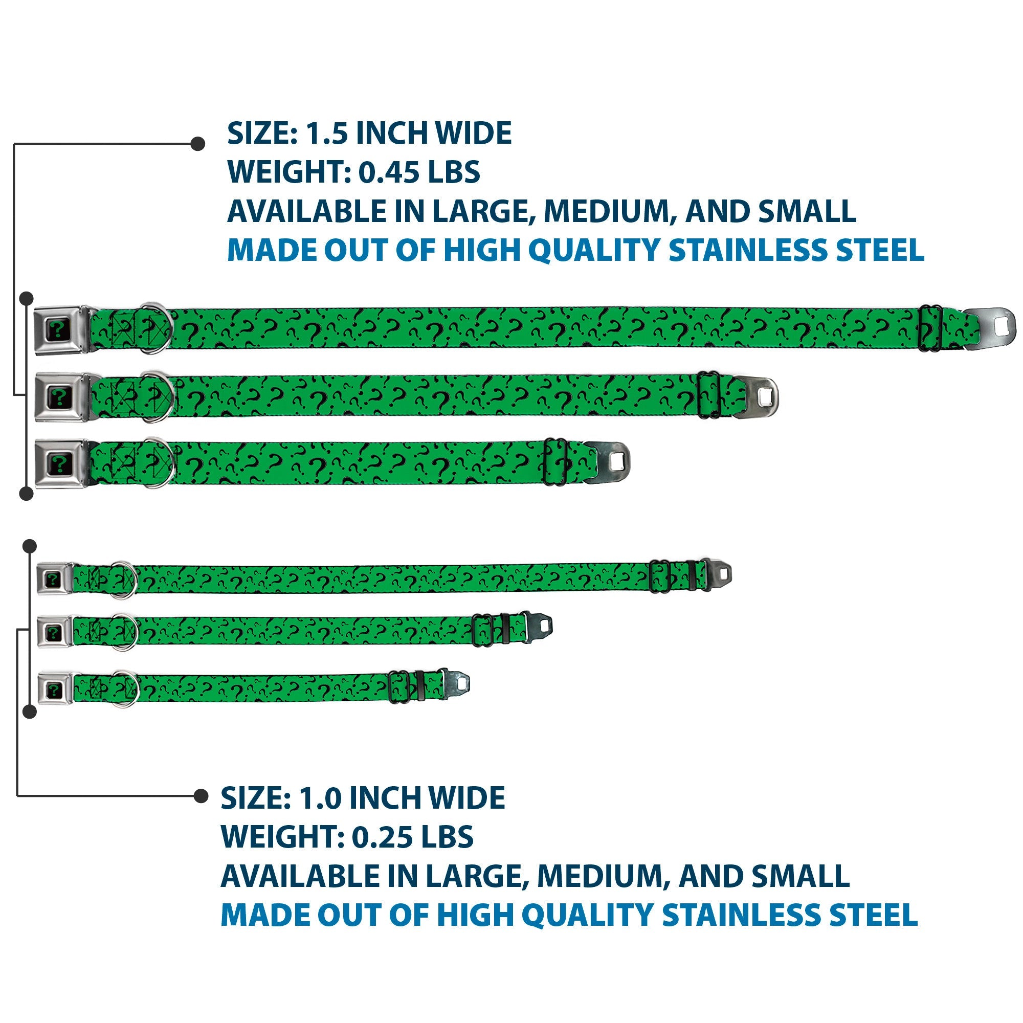 Riddler "?" Black/Green Seatbelt Buckle Collar - Question Mark Scattered3 Dark Green/Black