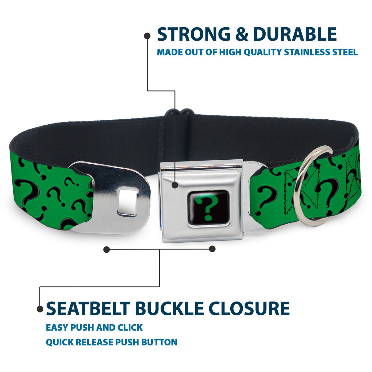 Riddler "?" Black/Green Seatbelt Buckle Collar - Question Mark Scattered3 Dark Green/Black