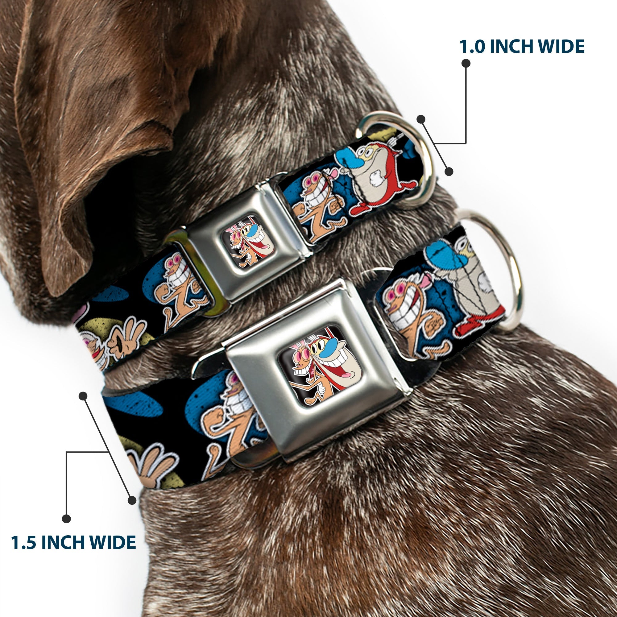 Ren & Stimpy Pose Black Seatbelt Buckle Collar - REN & STIMPY Poses Black/Blue/Yellow