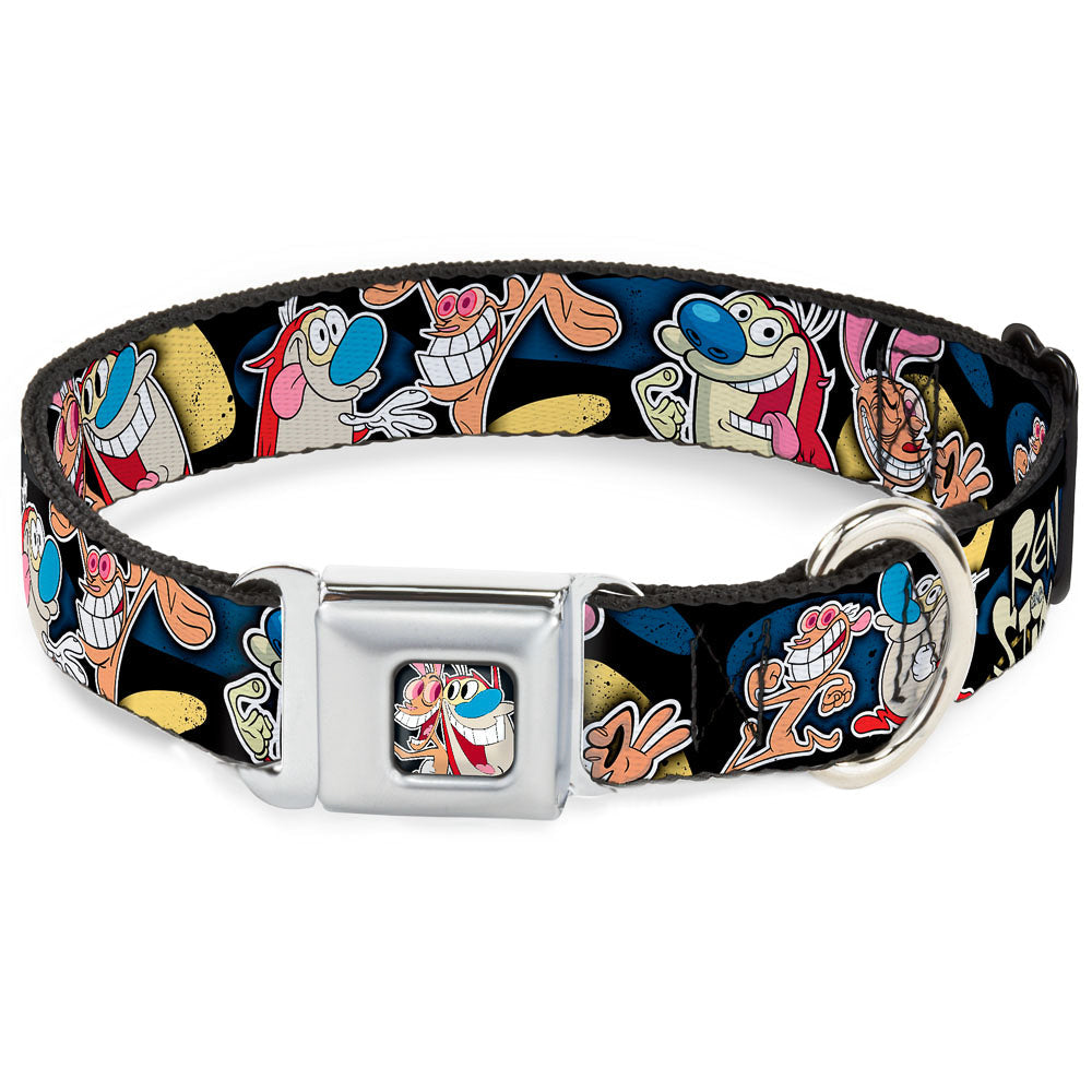 Ren & Stimpy Pose Black Seatbelt Buckle Collar - REN & STIMPY Poses Black/Blue/Yellow