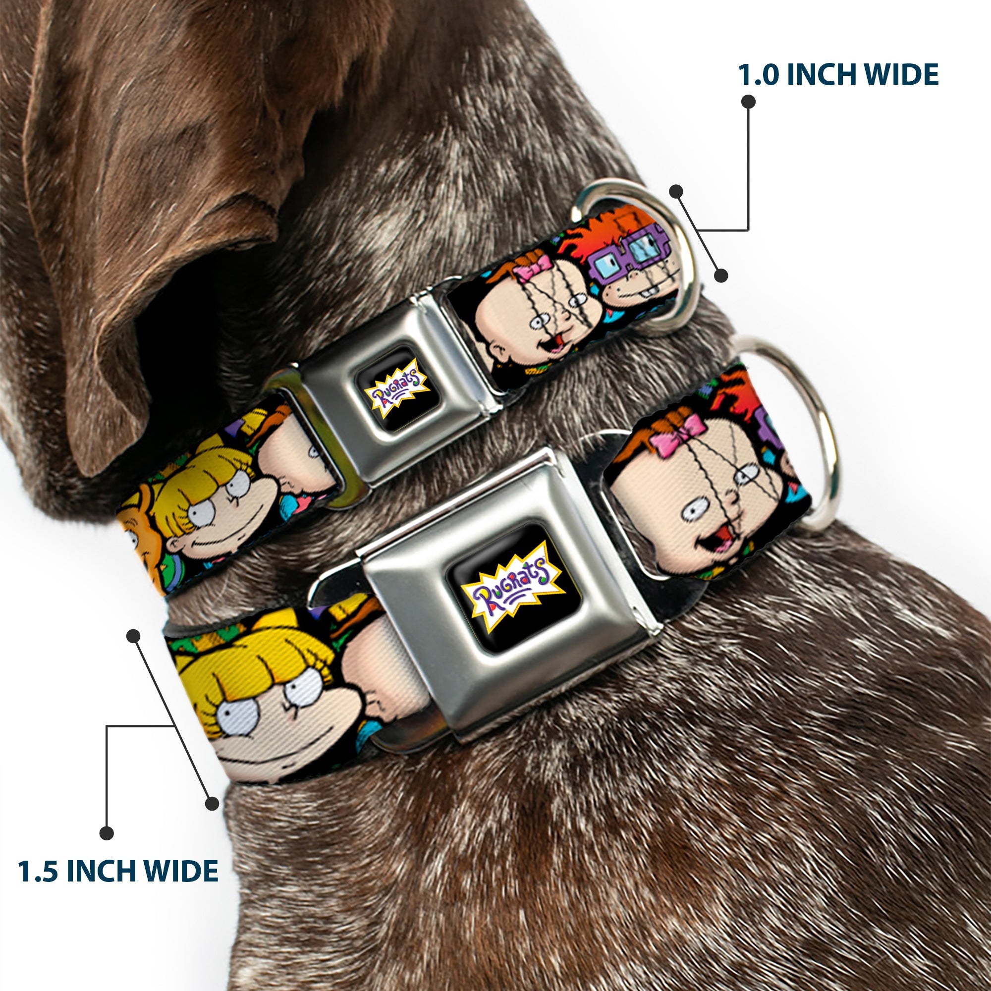 RUGRATS Logo Full Color Seatbelt Buckle Collar - Rugrats Character Faces CLOSE-UP