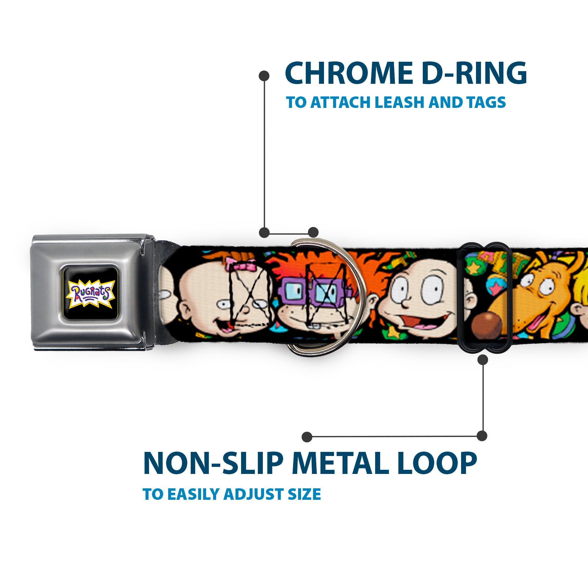 RUGRATS Logo Full Color Seatbelt Buckle Collar - Rugrats Character Faces CLOSE-UP