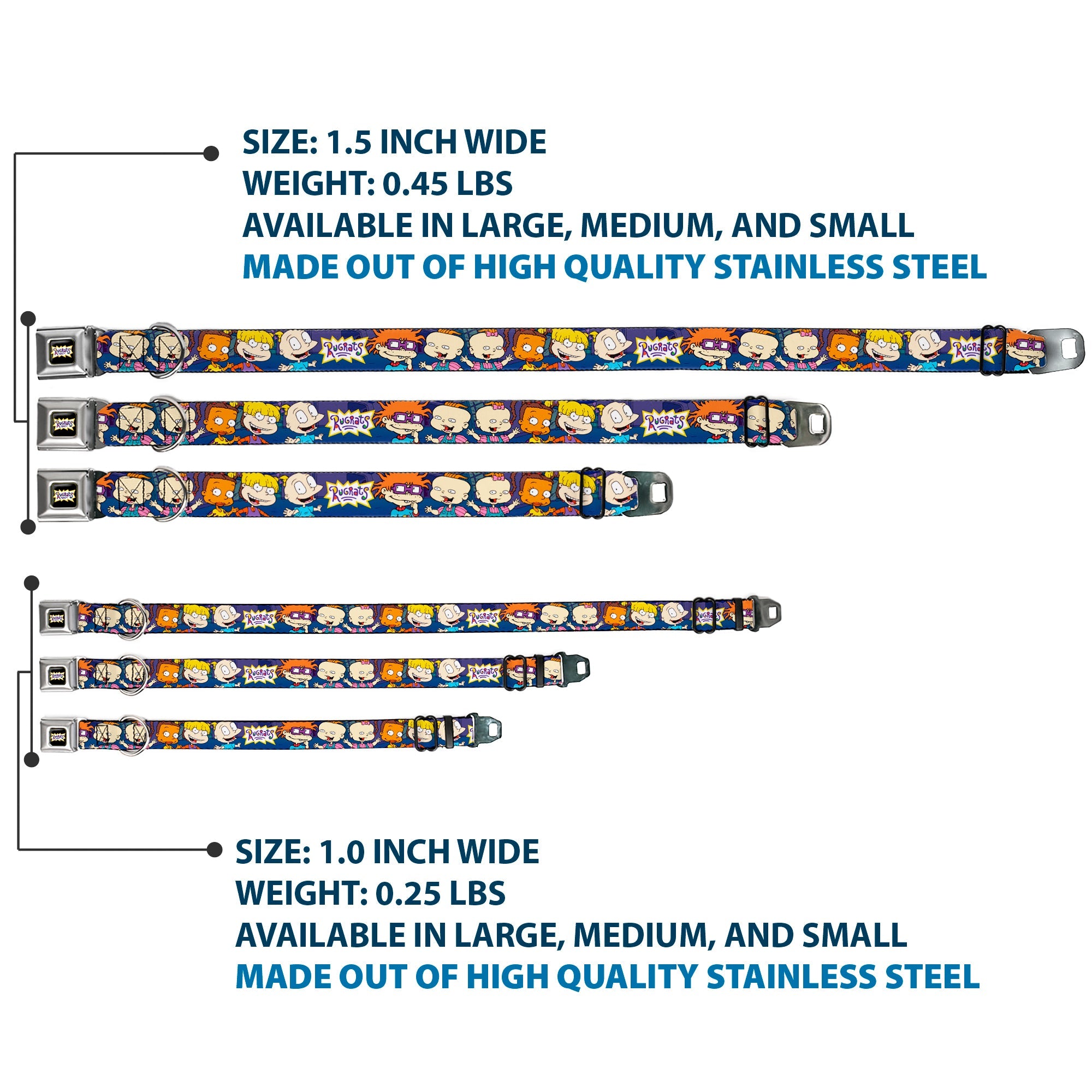 RUGRATS Logo Full Color Seatbelt Buckle Collar - RUGRATS Group Pose