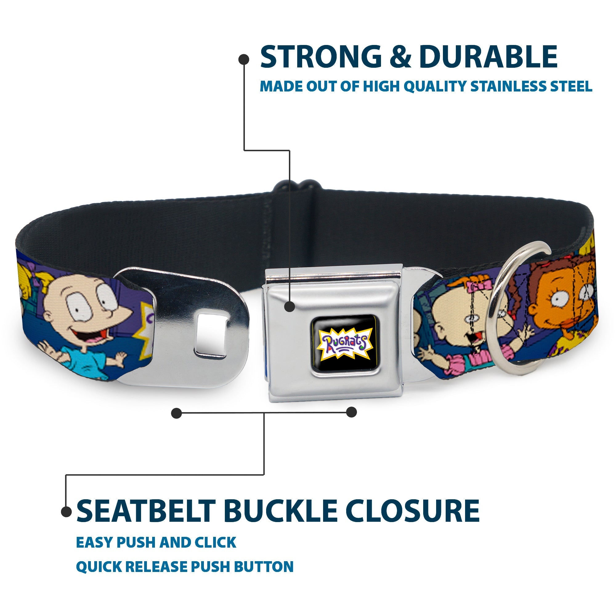 RUGRATS Logo Full Color Seatbelt Buckle Collar - RUGRATS Group Pose