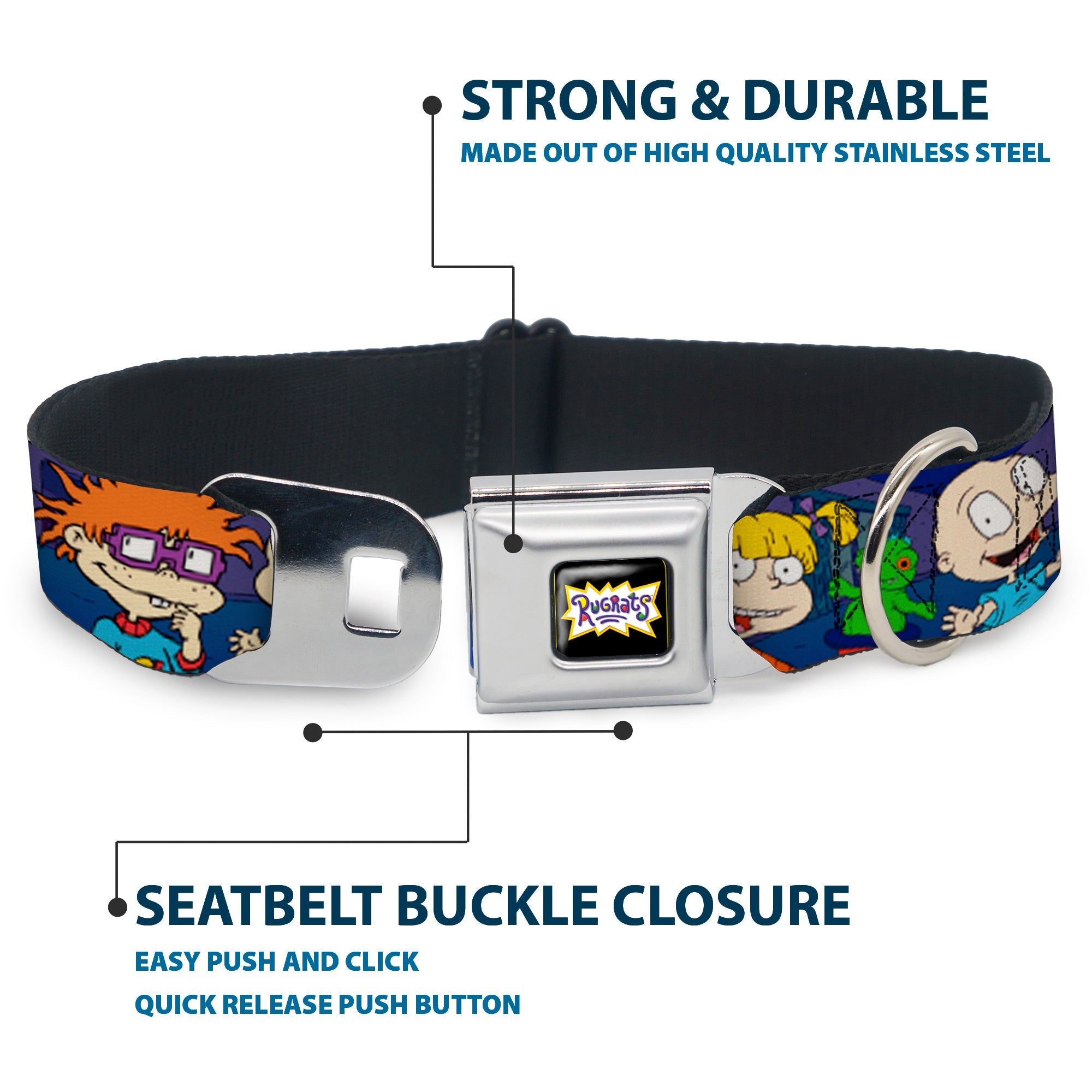 RUGRATS Logo Full Color Seatbelt Buckle Collar - RUGRATS Group Pose2 w/Reptar