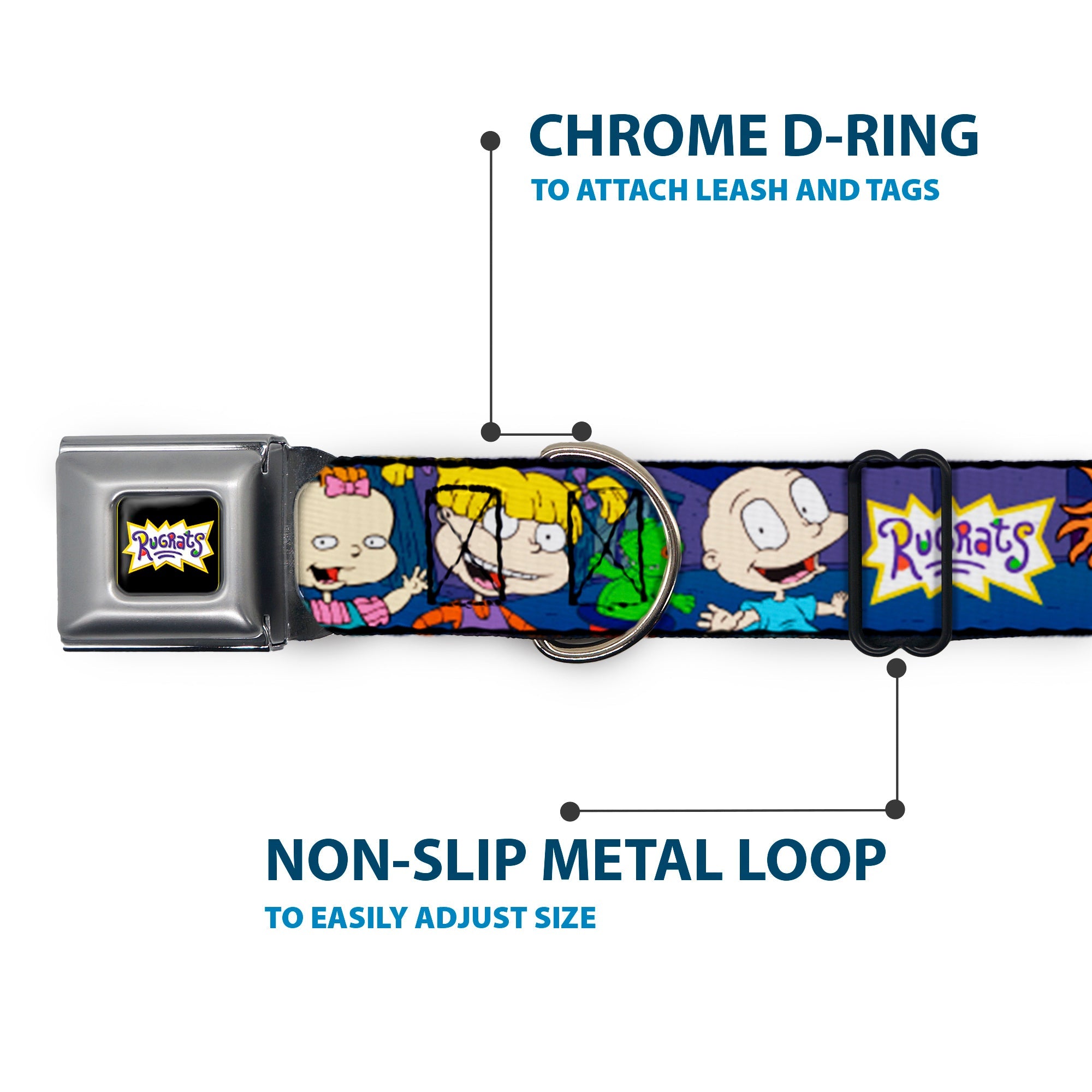 RUGRATS Logo Full Color Seatbelt Buckle Collar - RUGRATS Group Pose2 w/Reptar