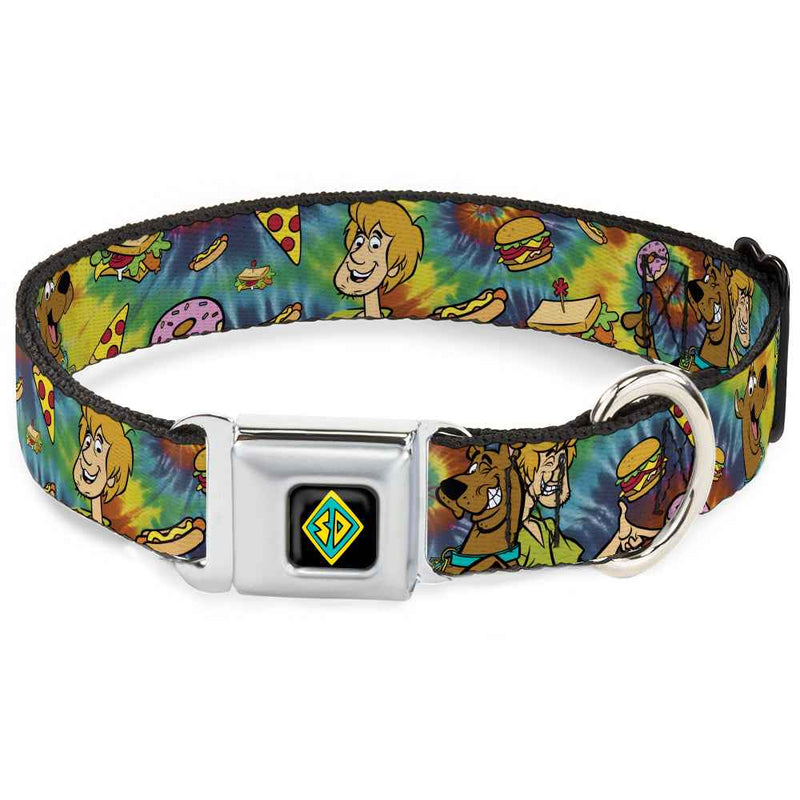 Buckle-Down Scooby Doo Dog Tag Full Color Seatbelt Buckle Dog Collar - Scooby Doo and Shaggy Poses/Munchies Tie Dye Multicolor