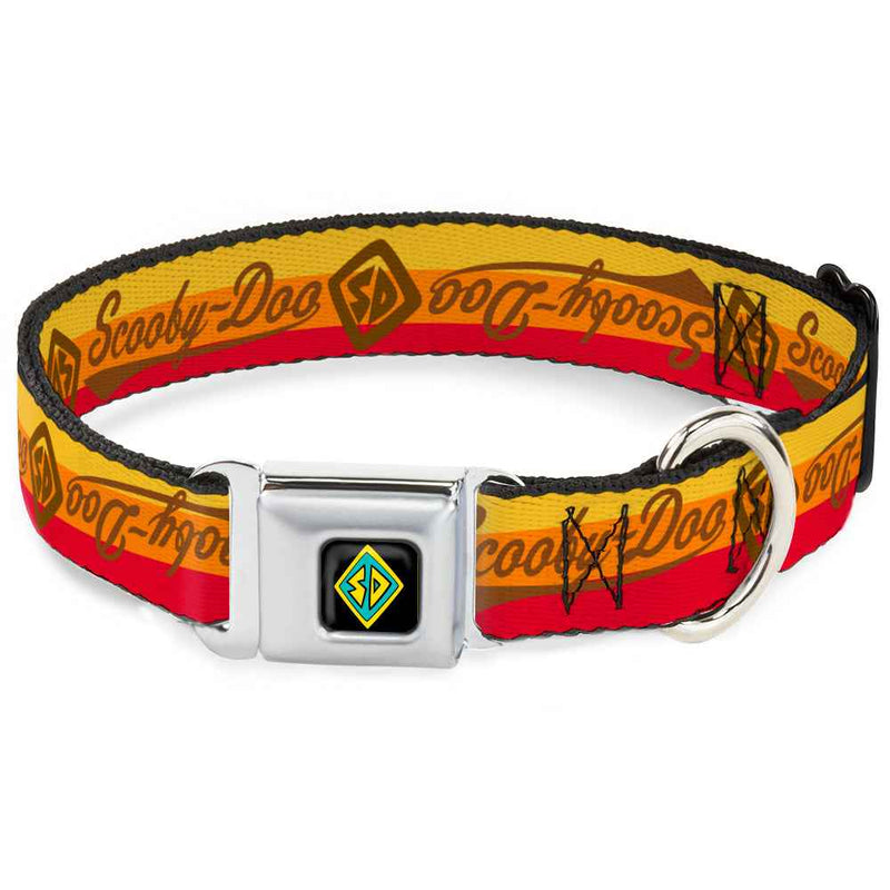 Buckle-Down Scooby Doo Dog Tag Full Color Seatbelt Buckle Dog Collar - Scooby-Doo Script/Sd Icon Stripe Yellow/Orange/Red/Brown