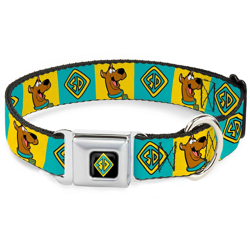 Buckle-Down Sd Dog Tag Full Color Black/Yellow/Blue Seatbelt Buckle Dog Collar - Scooby Doo Pose and Dog Tag Blocks Yellow/Blue