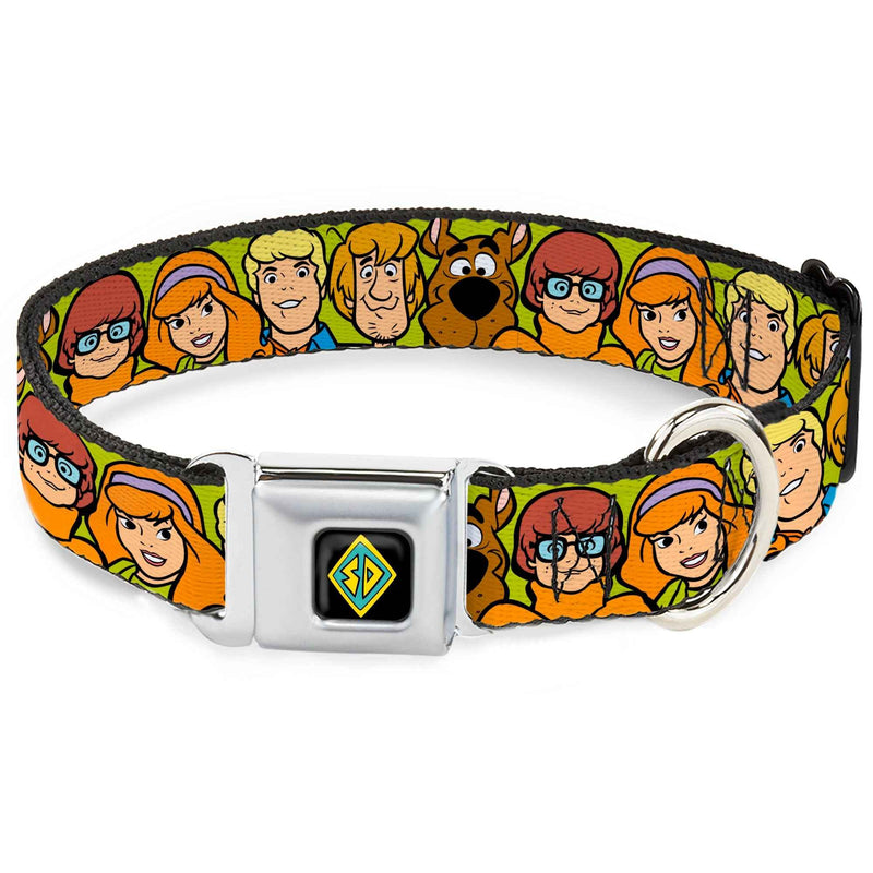 Buckle-Down Sd Dog Tag Full Color Black/Yellow/Blue Seatbelt Buckle Dog Collar - Scooby Doo Character Faces Close-Up Green