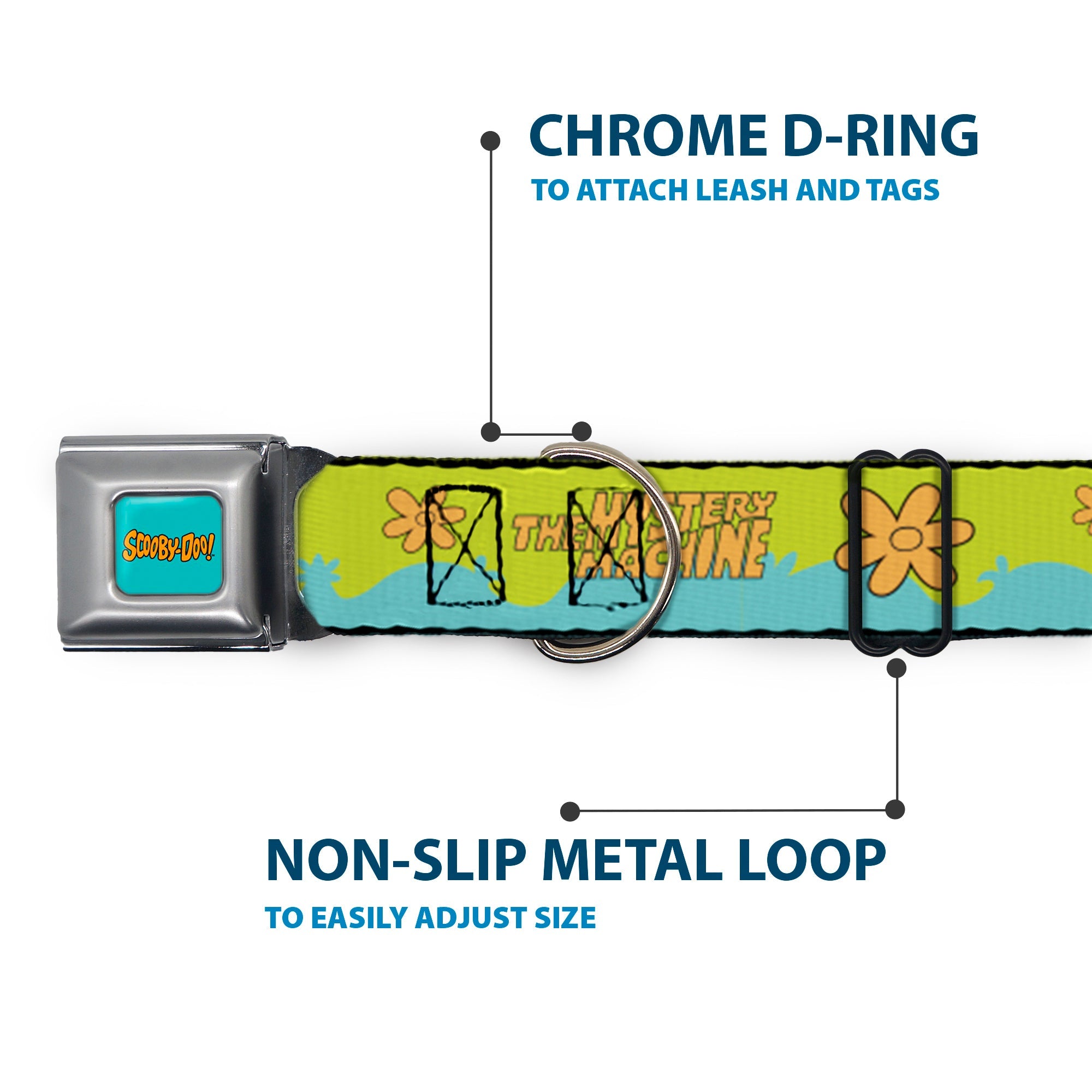 Buckle-Down Scooby Doo! Text Logo Full Color Aqua/Orange Seatbelt Buckle Dog Collar - Scooby Doo The Mystery Machine Paint Job Green/Aqua/Orange
