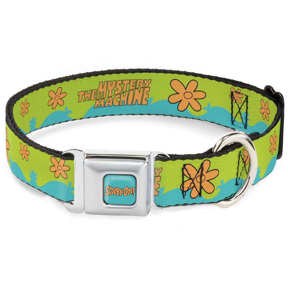 Buckle-Down Scooby Doo! Text Logo Full Color Aqua/Orange Seatbelt Buckle Dog Collar - Scooby Doo The Mystery Machine Paint Job Green/Aqua/Orange