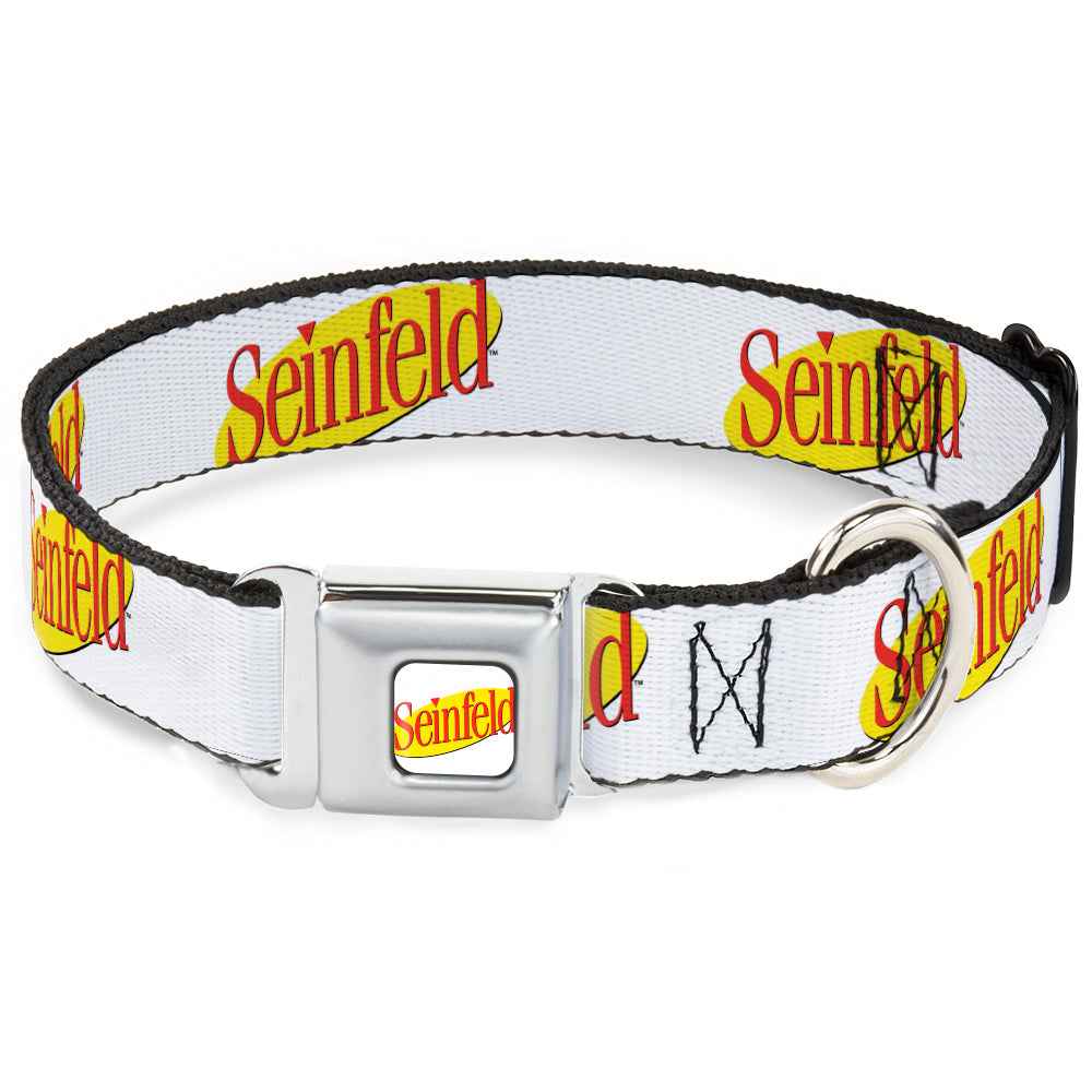 Buckle-Down Seinfeld Spotlight Logo Full Color White/Yellow/Red Seatbelt Buckle Dog Collar - Seinfeld Spotlight Logo White/Yellow/Red