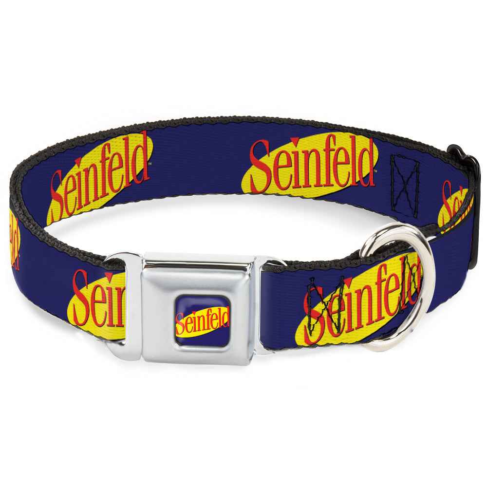 Buckle-Down Seinfeld Spotlight Logo Full Color Navy/Yellow/Red Seatbelt Buckle Dog Collar - Seinfeld Spotlight Logo Navy/Yellow/Red