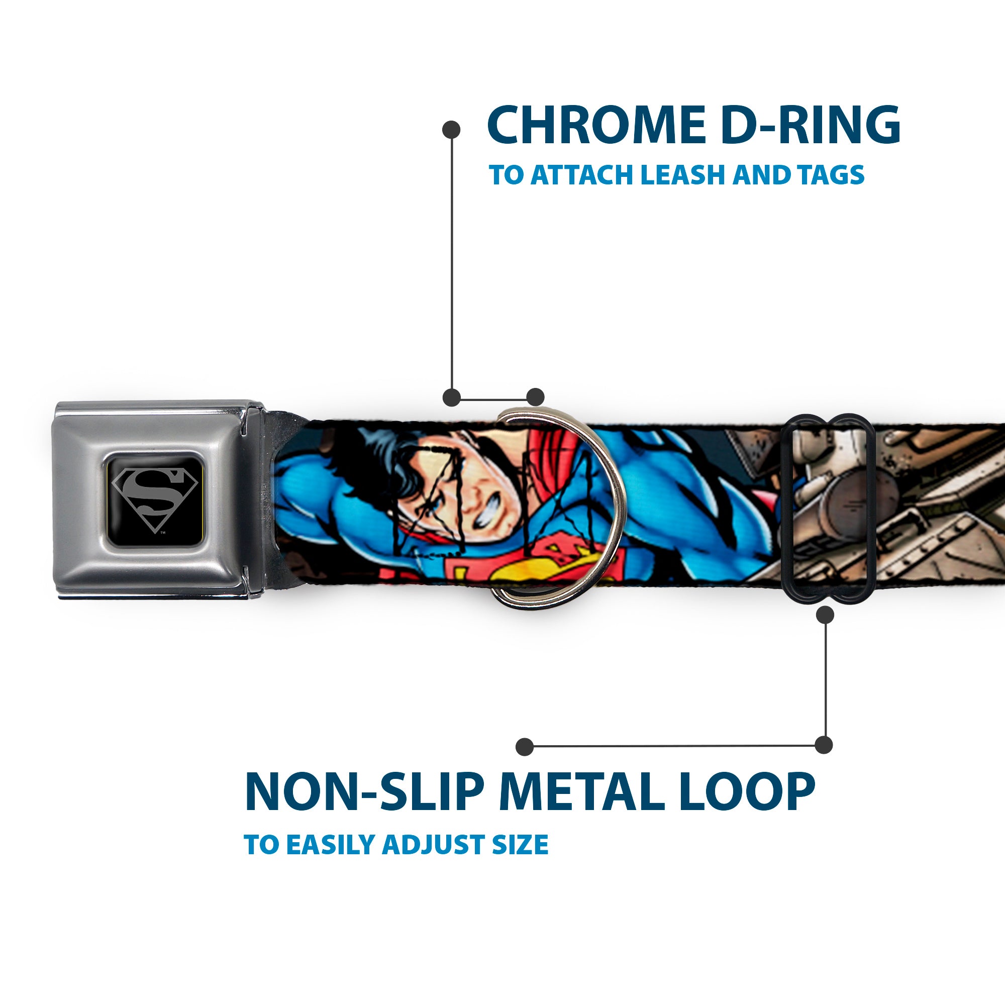 Superman Black/Silver Seatbelt Buckle Collar - Superman Metropolis Face-Off