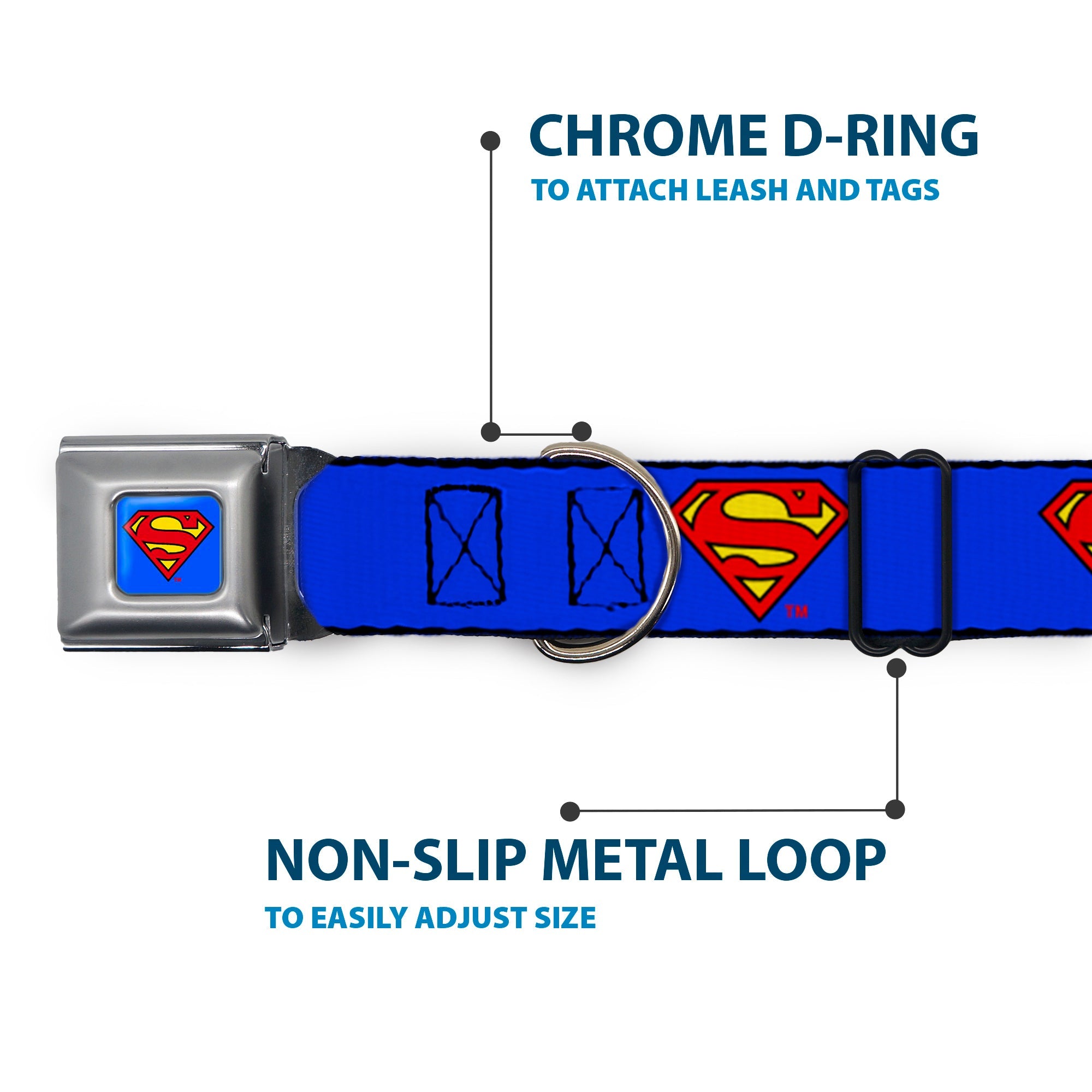 Superman Full Color Blue Seatbelt Buckle Collar - Superman Shield Blue