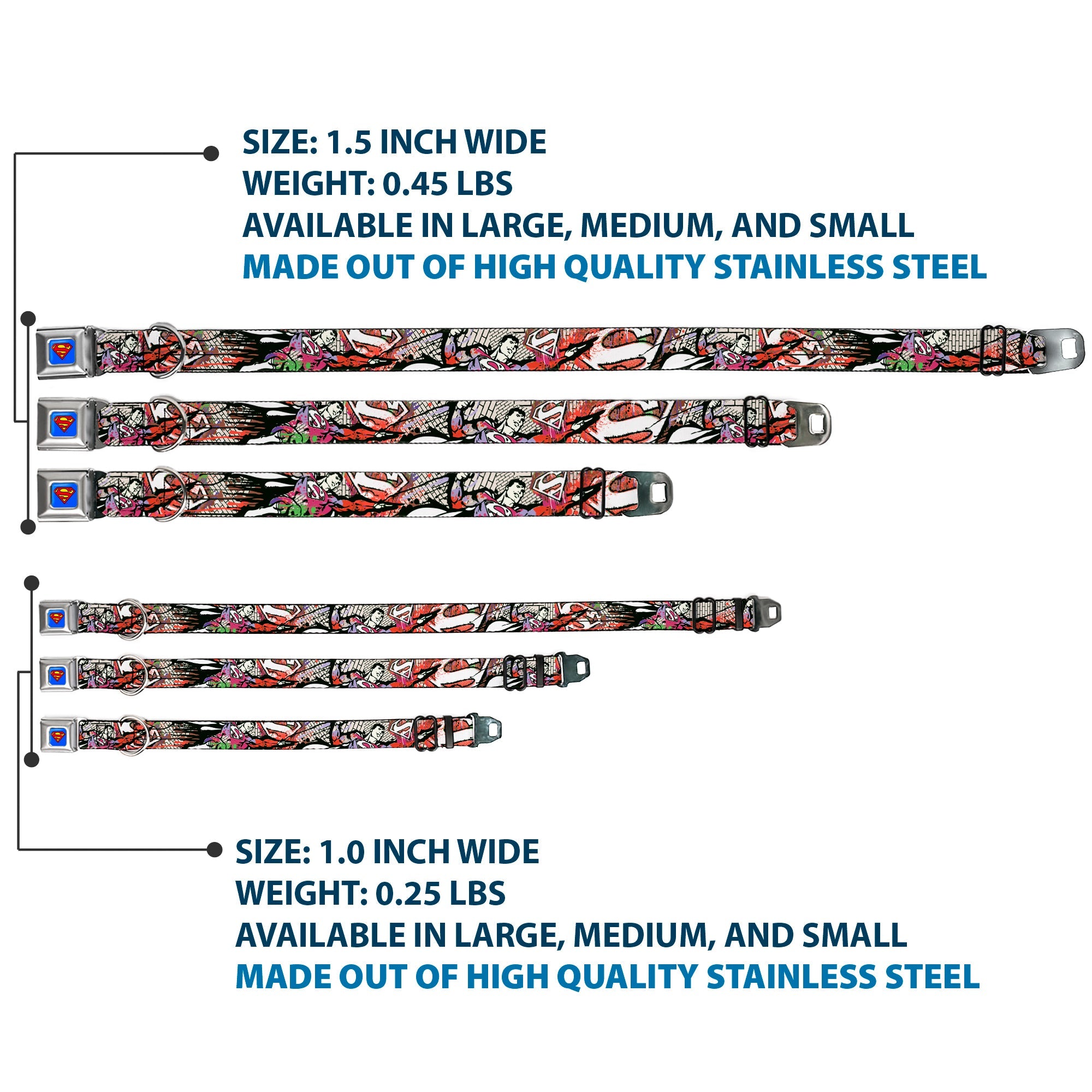 Superman Full Color Blue Seatbelt Buckle Collar - Superman Color Flying Bricks Scene