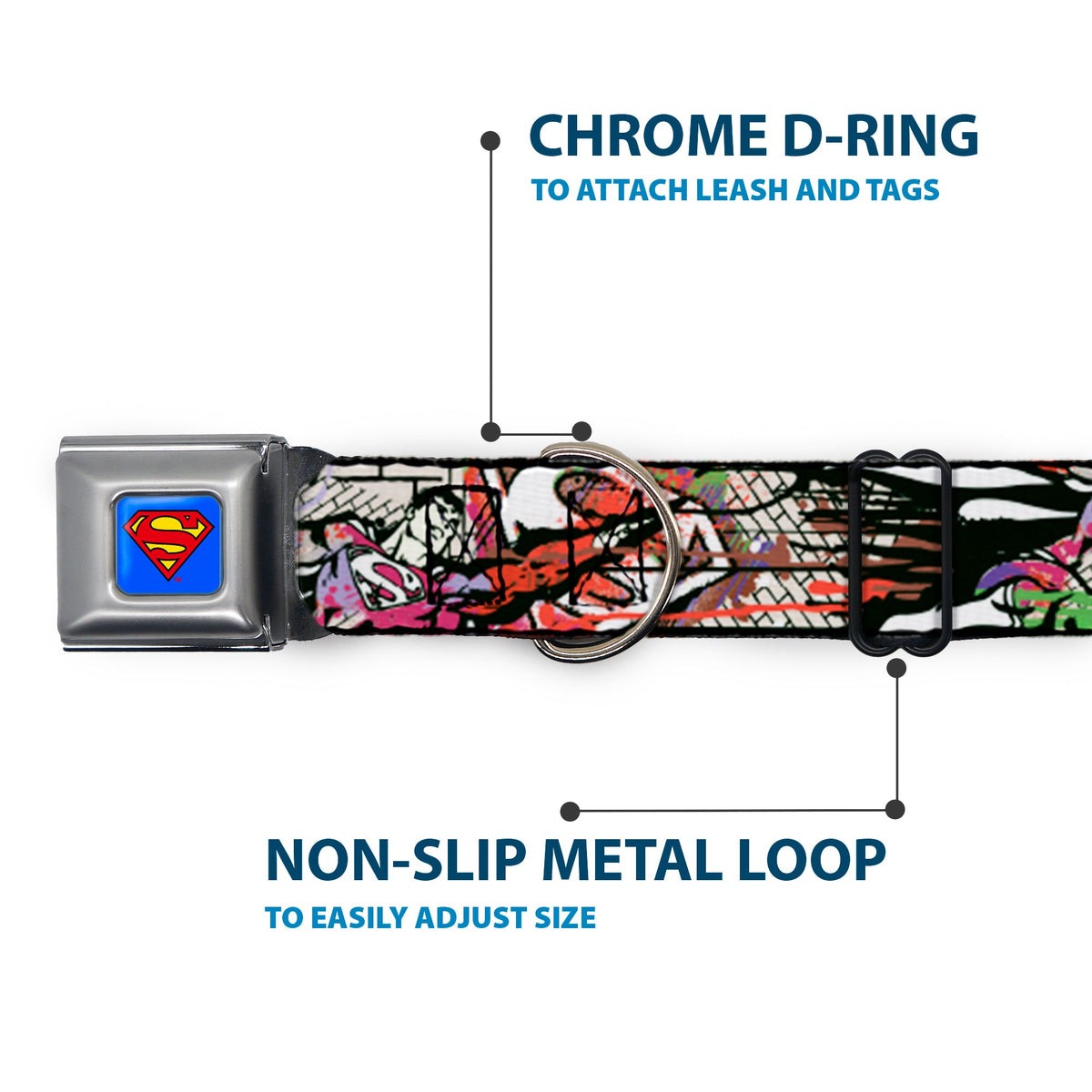 Superman Full Color Blue Seatbelt Buckle Collar - Superman Color Flying Bricks Scene