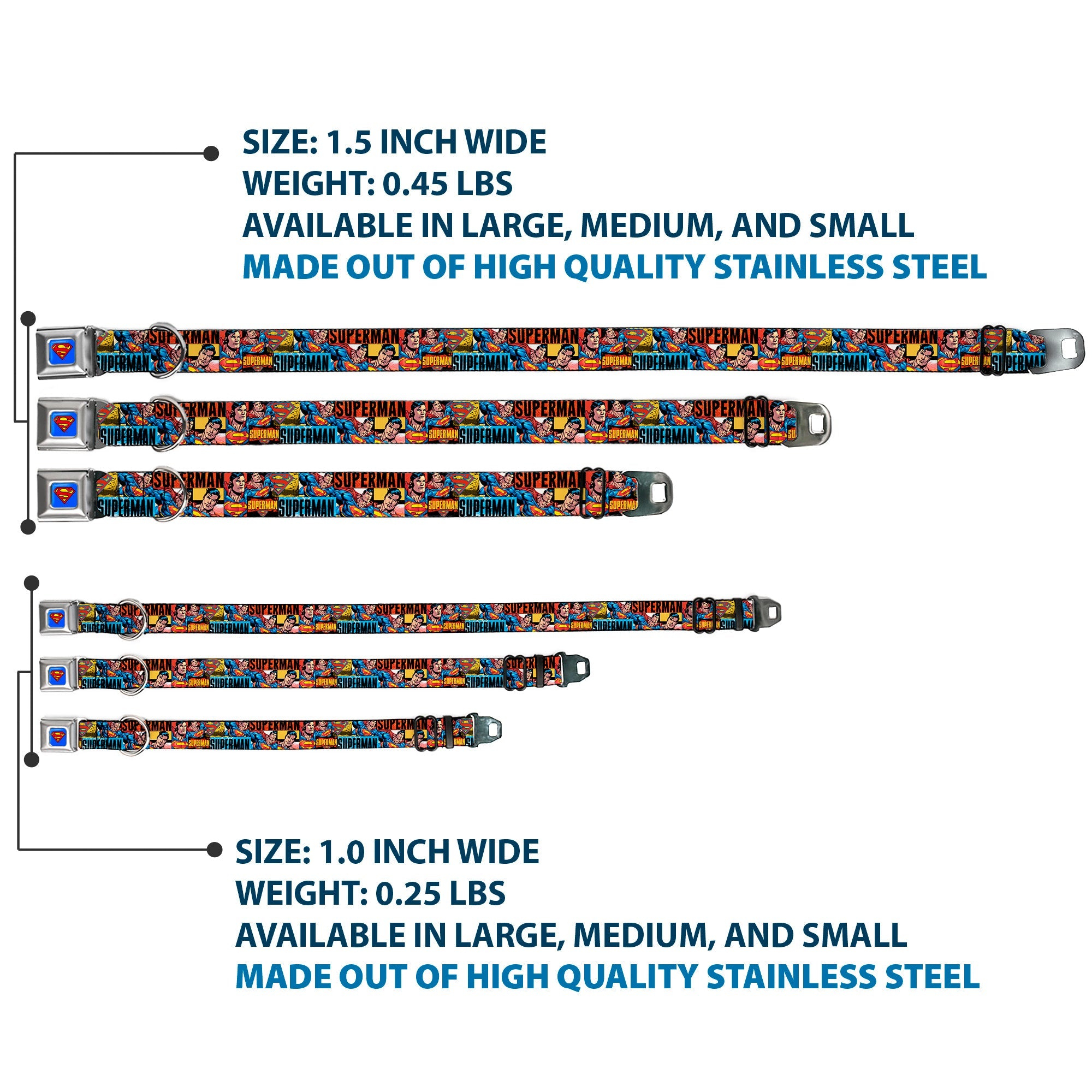 Superman Full Color Blue Seatbelt Buckle Collar - SUPERMAN Action Blocks Red/Blue