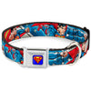 Superman Full Color Blue Seatbelt Buckle Collar - Superman Action Poses/Stars & Stripes