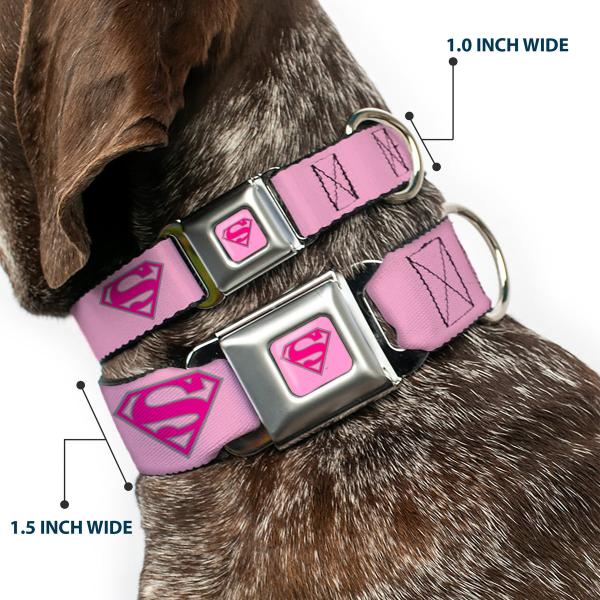 Superman Full Color Pink Seatbelt Buckle Collar - Superman Shield Pink