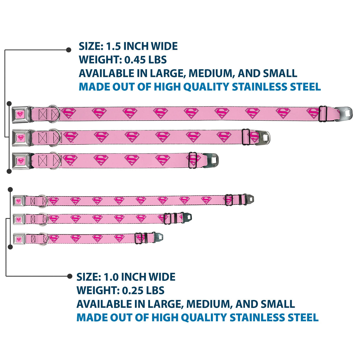 Superman Full Color Pink Seatbelt Buckle Collar - Superman Shield Pink