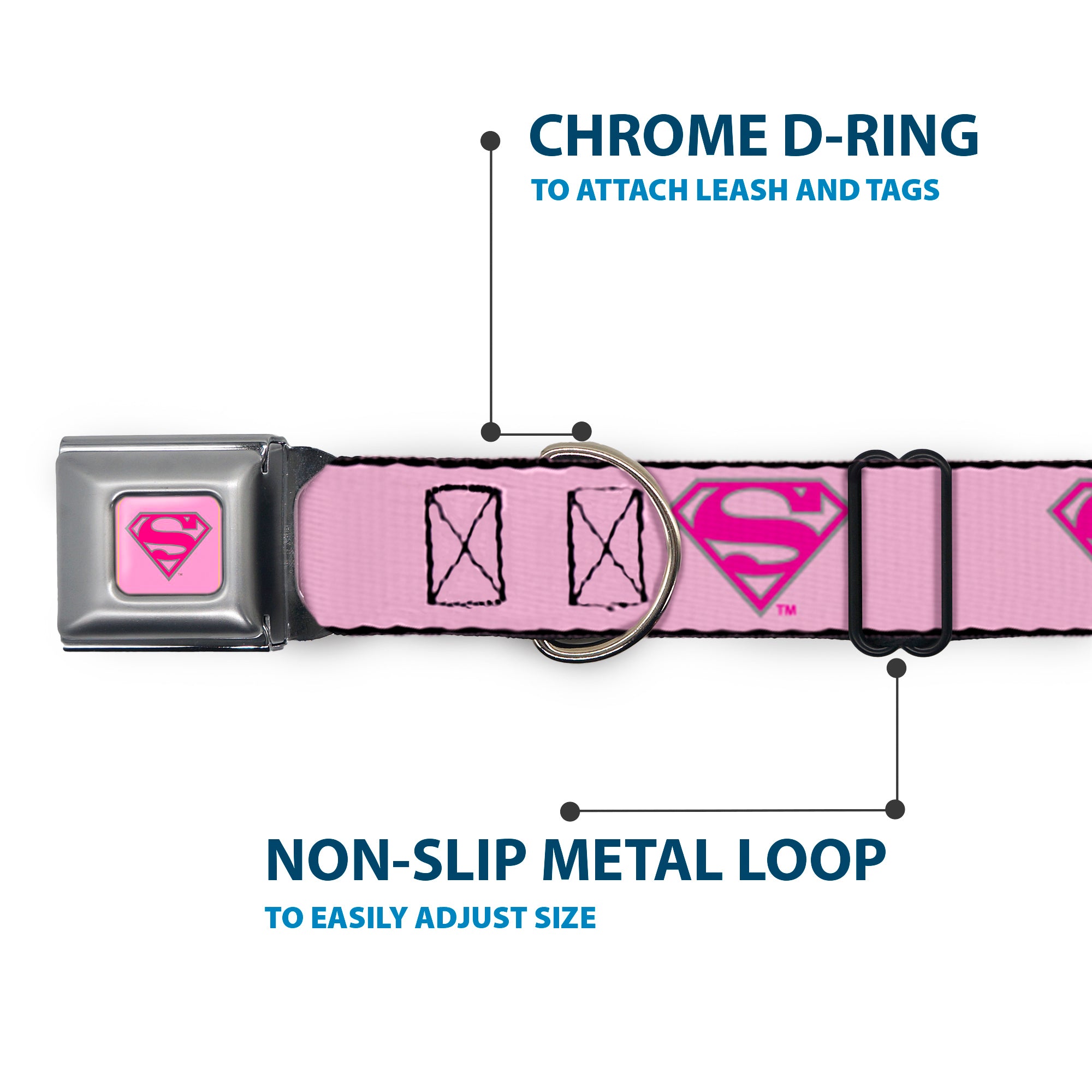 Superman Full Color Pink Seatbelt Buckle Collar - Superman Shield Pink